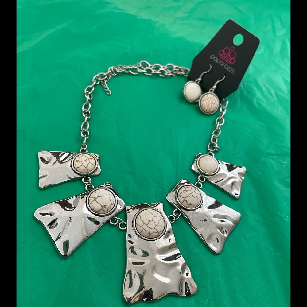 Silver necklace with white beads